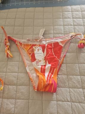 Cupshe Orange Pink & White Tie-Side Bikini Bottoms